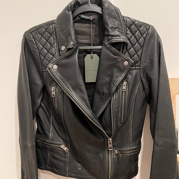 AllSaints Leather Jacket Size 4 USA - Picture 1 of 3
